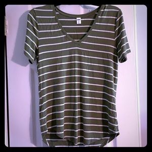 Green and white strip V-Neck shirt